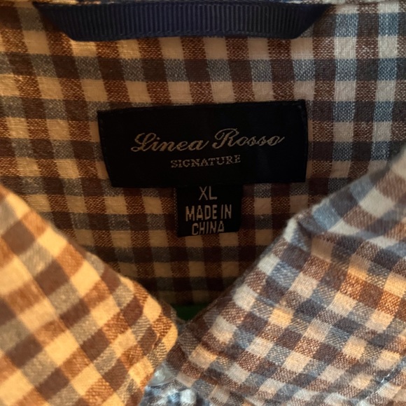 Linea Rosso blue, white, brown patterned linen shirt. Size XL - Picture 2 of 3